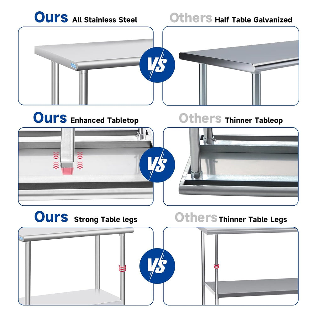 Stainless Steel Table with Wheels 24 x 18 Inch Commercial Stainless Steel Pre...