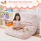 Kids Bean Bag Chair Bed - Convertible Lazy Chair to Floor Mattress with Filler - Small Beanbag Chair for Boys and Girls - Floor Couch Sofa in Bedroom, Classroom, Reading Nook - Pink