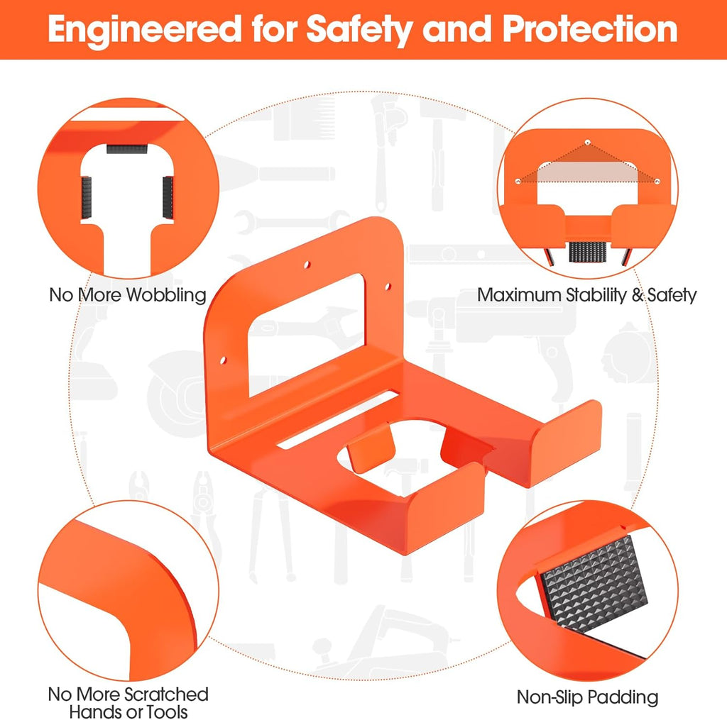 Weed Eater Hanger, Garage Organizer Trimmer Rack, Matel Wall Hooks Weed Wacker Holder, Heavy Duty Garden Tool Organizer for Grass Trimmer, Hedge Trimmer, Garage Tools Storage, Orange 1-Pack
