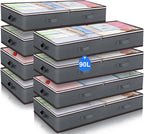 90L Under Bed Storage Containers, Large Capacity Underbed Storage Bags Organizer, Thick Fabric Storage Bins with Clear Window and Reinforced Handles for Blanket Comforter Bedding Clothes, 8 Pack