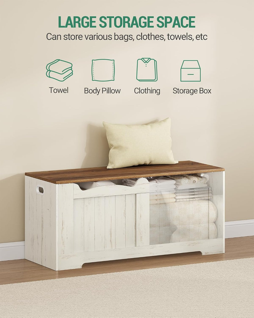 Hzuaneri 43" Farmhouse Storage Chest | 55 Gal | 330lb Seat | Retro White...