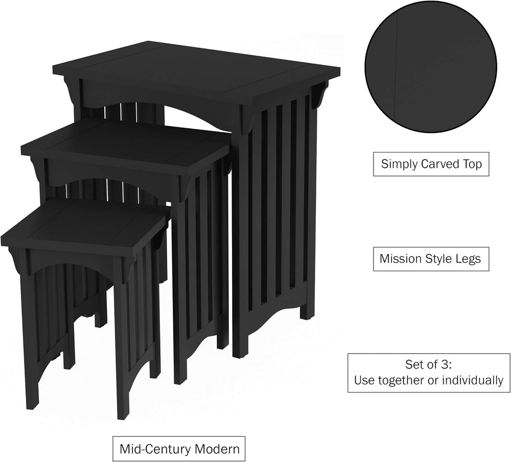 Lavish Home Nesting Tables, Black, Set of 3, 21.5”/15.75”/10.75” | Traditiona...
