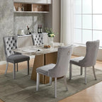 Velvet Dining Chairs Set of 4, Kitchen & Dining Room Chairs, Upholstered Dining Chairs with Back Ring Pull and Silver Solid Wood Legs, Modern Tufted Kitchen Chairs for Dining Room, Light Grey