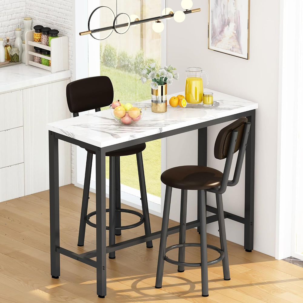 AWQM 3 Piece Bar Table Set of 2,39.3" Pub Bar Table and Chairs Set,Faux ...
