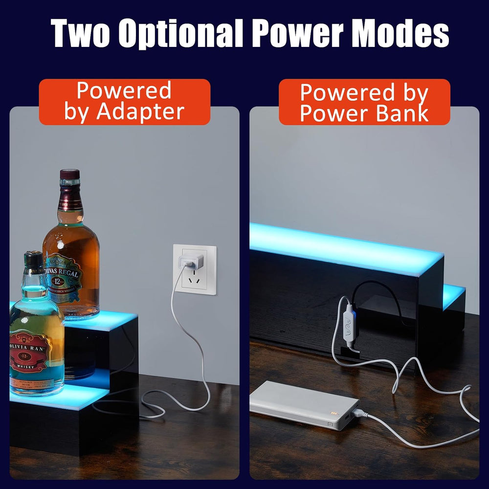 60-Inch 2-Tier LED Liquor Bottle Display Shelf with Multicolor Lighting, RF R...
