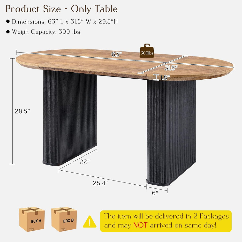 T4TREAM 63" Fluted Oval Dining Table for Kitchen Living Room,Brown&B...