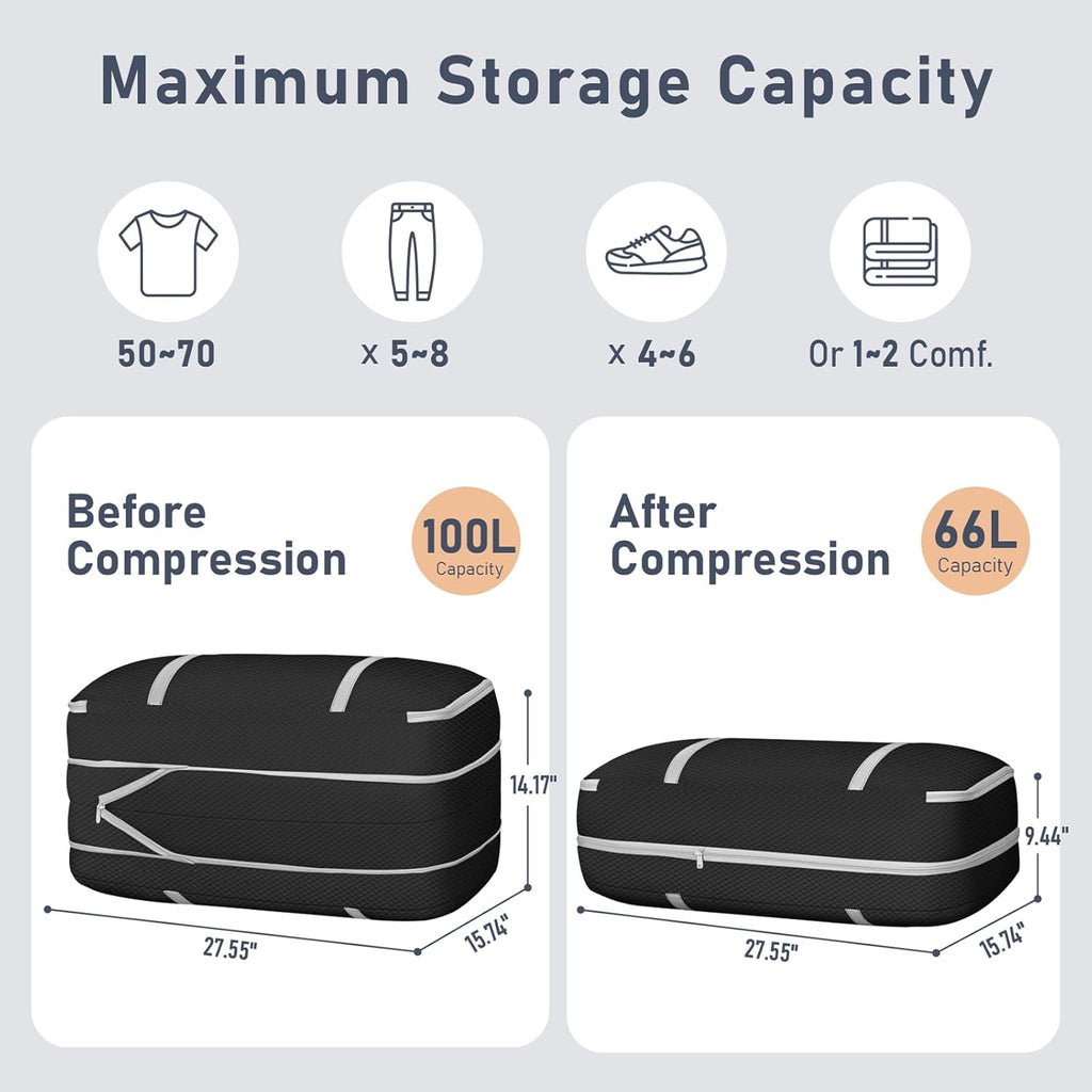 DIMJ Large Comforter Storage Bag with Handls, 100L Washable Blanket Storage, Compression Packing Totes Moving Bags With Zipper, Space Saving Containers For Pillow, Clothes, Bedding, 4 PCS