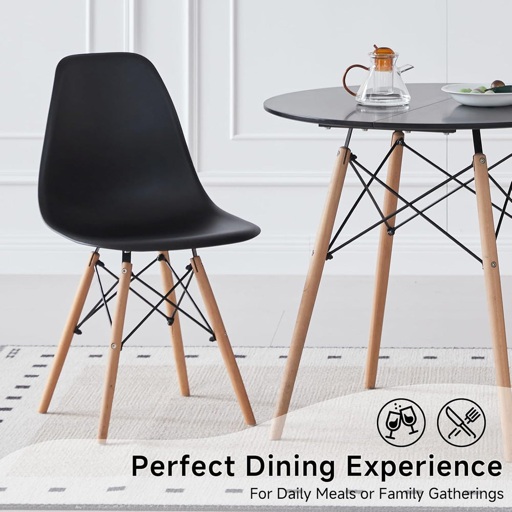 Dining Chairs Set of 4, Modern Plastic Kitchen Chairs with Beech Wood Legs fo...