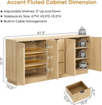 Yechen 67" Fluted TV Stand with Arched Reeded Design Doors &3 Drawers, Modern Entertainment Center with Storage for TV up to 75", TV Media Console, TV Cabinet for Living Room, Bedroom