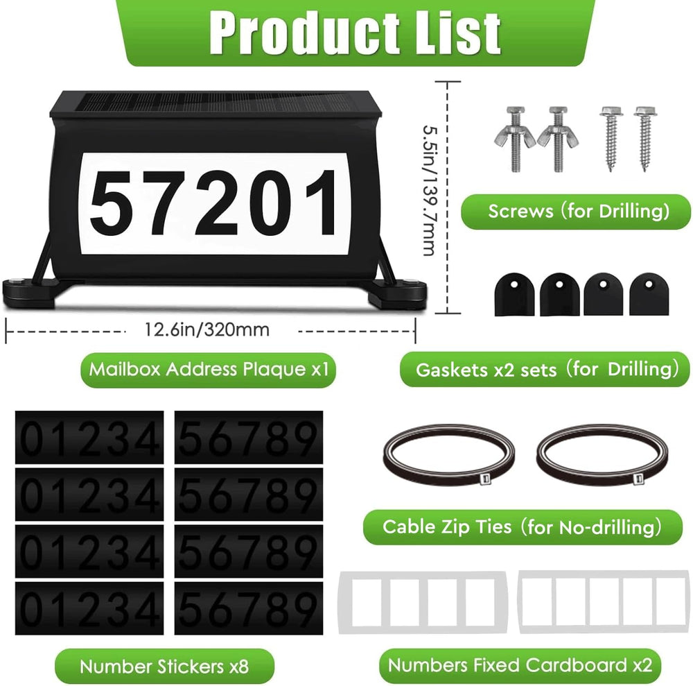 Solar Address Sign, 3 Colors-in-1 Waterproof Mailbox Number Plaque for Outsid...