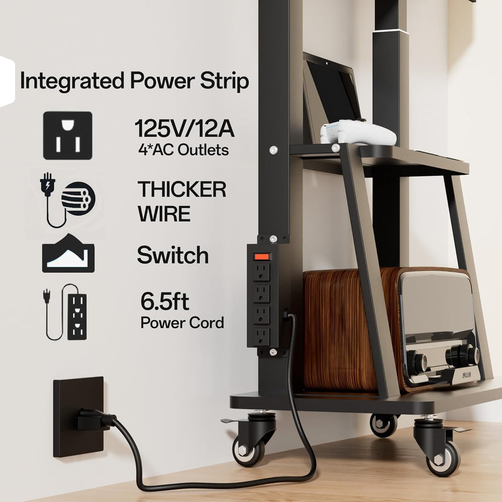 Rolling TV Stand with Power Outlet for 32 to 65 70 75 83 inch TV | Easy Insta...