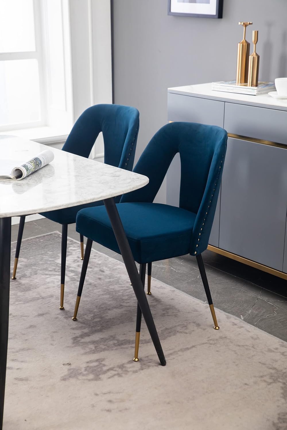 Aoowow Modern Dining Chairs Set of 6, Velvet Upholstered Side Chairs with Nai...