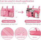 Bseash Bunk Bed Organizer, Bedside Caddy Hanging Bed Organizer Storage Bag 8 Pockets, for College Dorm Rooms Bed, Hospital Bed, Baby Bed Rails, 600D Oxford Cloth (Pink)