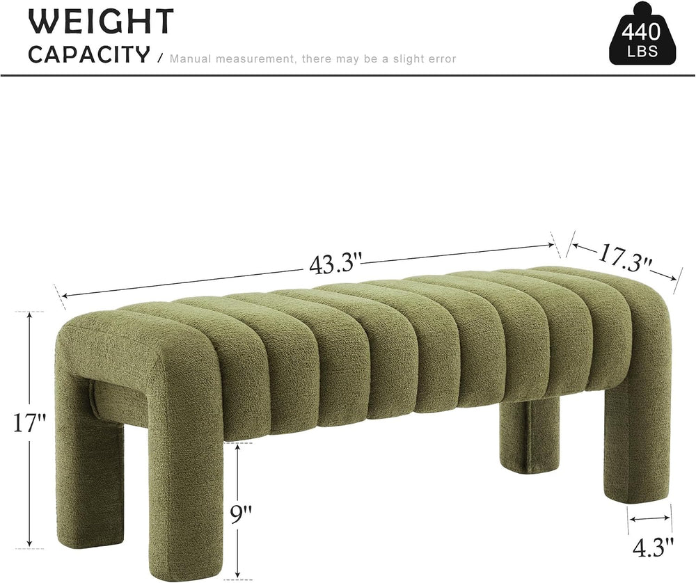 43.3" Dining Room Bench, Green Tufted Upholstered End of Bed Bench, Mode...
