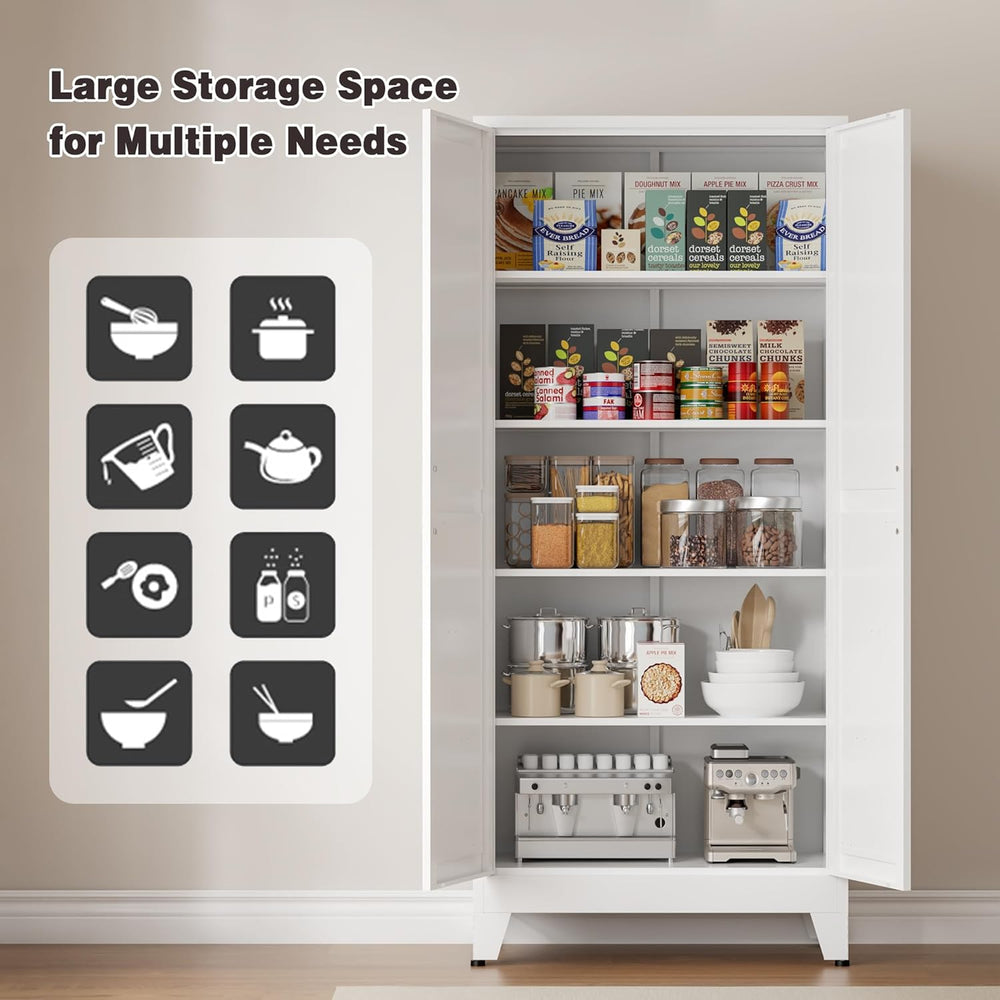 71" Tall Metal Pantry Cabinet, Kitchen Storage Cabinet with 2 Doors and ...