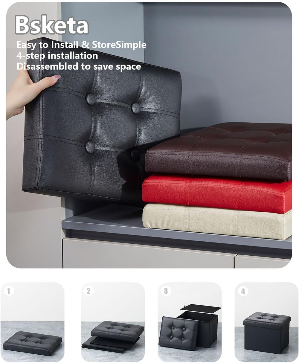 Bsketa Storage Ottoman, Folding Foot Stool with Thicker Foam Padded Seat Smal...