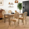 French Country Dining Chairs Set of 4,Farmhouse Upholstered Dining Room Chairs with Round Back and Solid Leg,Rattan Kitchen Chairs for Kitchen/Bedroom/Dining Room,Tan