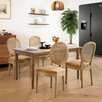 French Country Dining Chairs Set of 4,Farmhouse Upholstered Dining Room Chairs with Round Back and Solid Leg,Rattan Kitchen Chairs for Kitchen/Bedroom/Dining Room,Tan