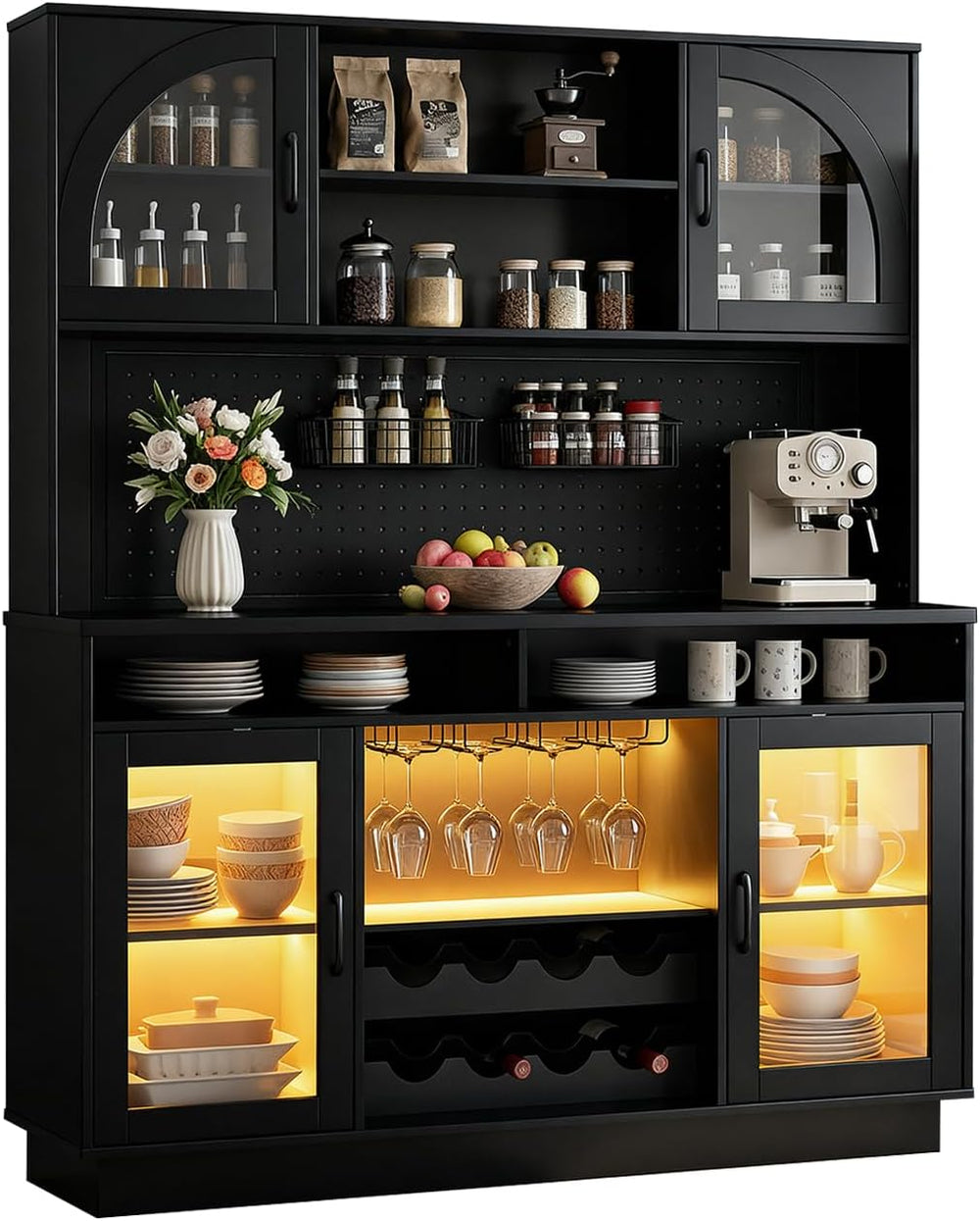 70.9" Tall Kitchen Pantry Cabinet with Outlet & LED Lights, 54.3&quo...