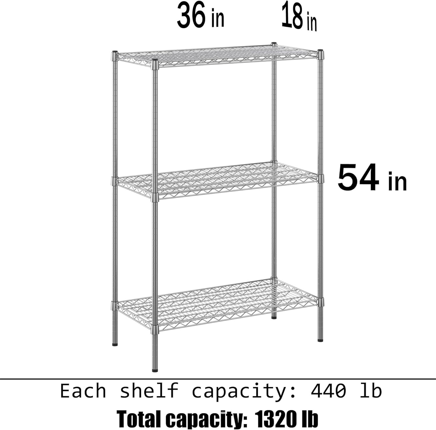 18" Deep x 36" Wide x 54" Height Wire Shelving Kit | 3-Tier | NSF Commercial Storage Rack Unit