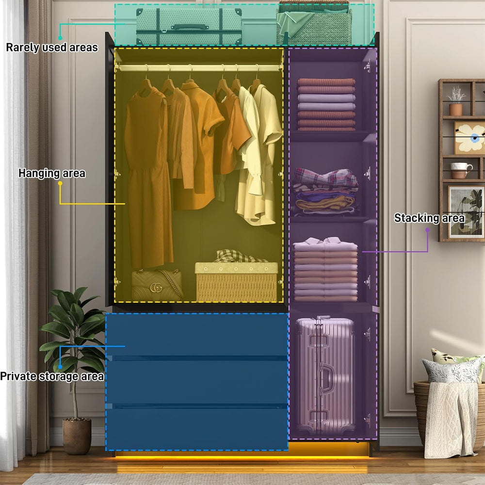 75"H Tall Modern 3 Doors Wooden Armoire Wardrobe Closet with 3 Drawers &...