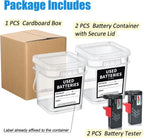 2 Pcs Battery Recycling Container with Battery Testers for Household Batteries, Used Battery Disposal Container with lid for Home Use, Office, Garage, Schools (1.32 Gallon)