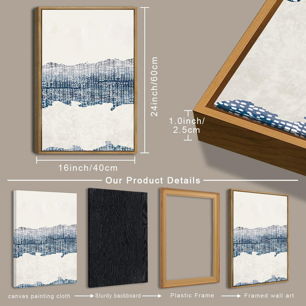 IARTTOP Large Blue Coastal Framed Wall Art 16x24 Inch White Abstract Boho Art...