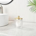 Clear Transparent Apothecary Ribbed Geometric Etched Glass Jar W/Gold Lid Cover for Bathroom Organization, Cotton Balls, Q Tips, and Small Accessories, Bathroom Storage