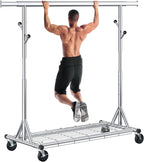 Heavy Duty Clothes Rack Load 530 lbs, Metal Rolling Clothing Rack With Sturdy Wheel And Shelves, Adjustable Portable Hanging Garment Rack For Clothes,Chrome Stainless Steel