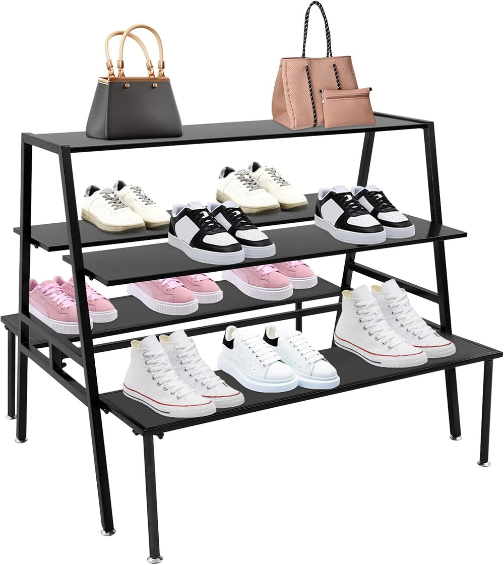 3 Tier Metal Shoe Handbag Display Stand, Heavy Duty Double-Sided Display Tabl...