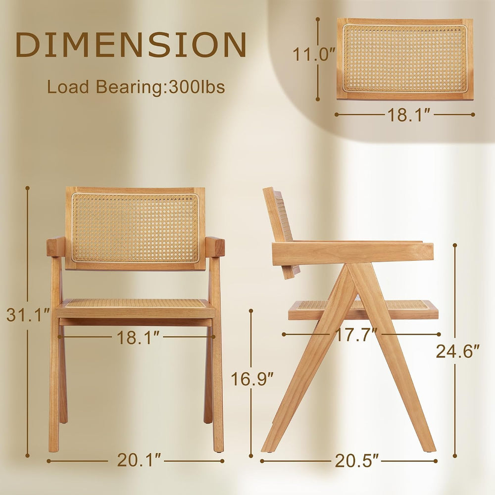 Comfy to go Cane Dining Chair with Arms Set of 4, Solid Wood Tone Frame