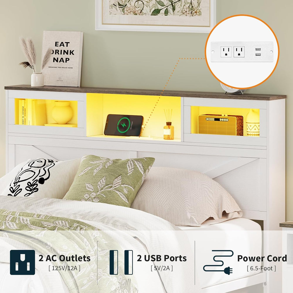 Yoobure Full Size Bed Frame with Headboard, Farmhouse Full Bed Frame, White