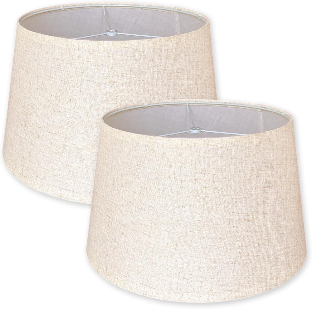 Large Drum Lamp Shades Set of 2, Natural Linen 13"Top x 16" Bottom ...