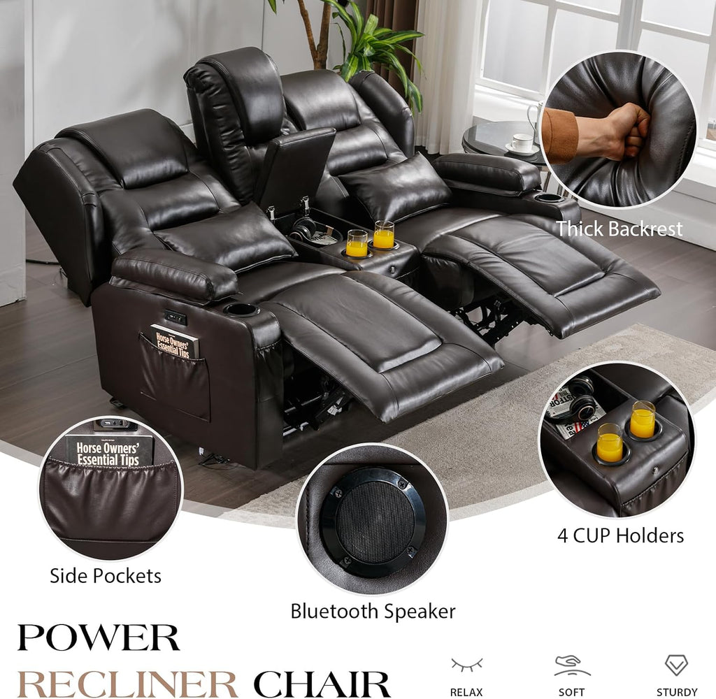 Loveseat Power Recliner Sofa Couch Electric Reclining Sofa Chair for Living Room with Multi-Function Console/Cup Holders/LED Ambient Light