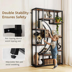 70.8" Tall Bookshelf Set of 2, 79" Wide Geometric Display Shelf with 18 Open Storage Shelves, Etagere Bookcase with Metal Frame – Anti-Tip & Adjustable Feet, Rustic Brown