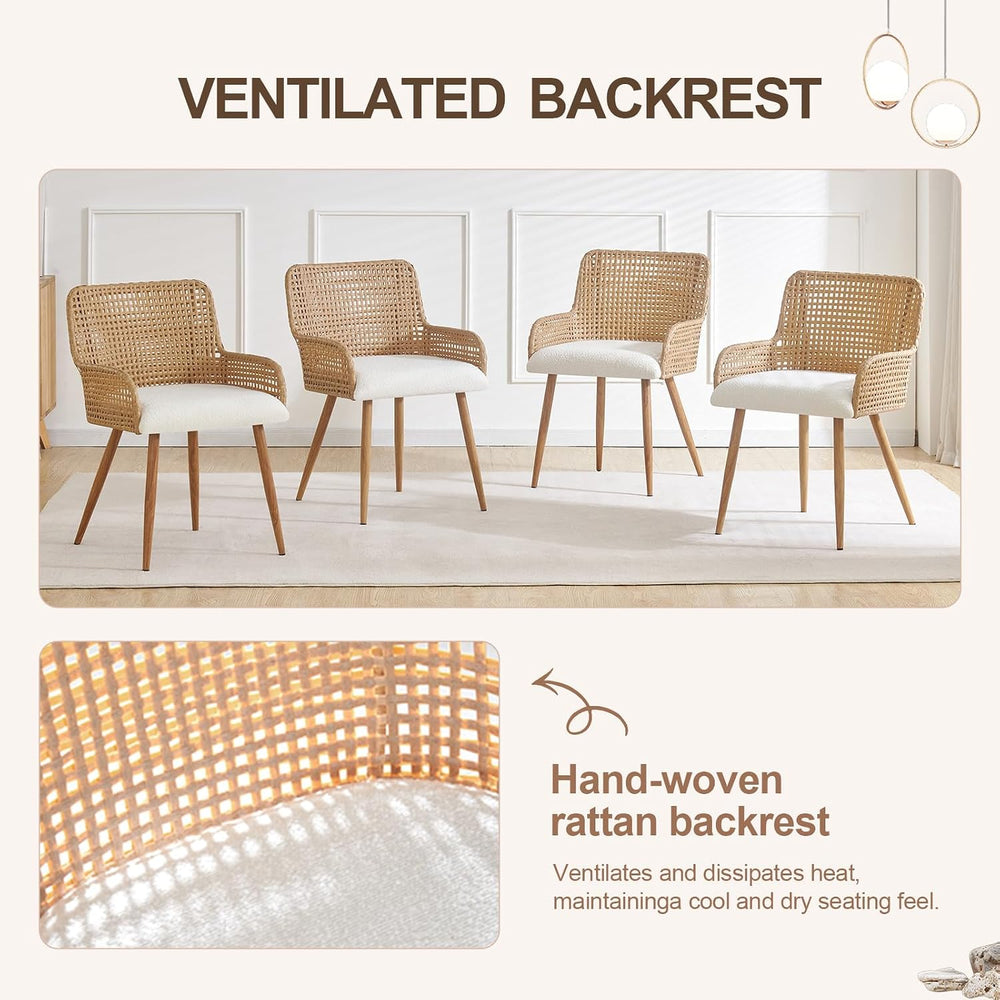 Rattan Dining Chairs Set of 4, Wicker Dining Chairs with Metal Legs,Upholster...
