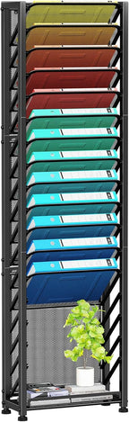 Simple Trending Wall File Organizer, 18-Tier Mesh Hanging Paper Document Folder Holder, Desktop Metal Files Storage Rack for Office and Home, Black