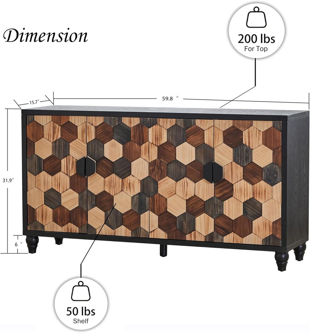 60" Geometric Sideboard Buffet Modern Farmhouse Credenza Storage Cabinet...