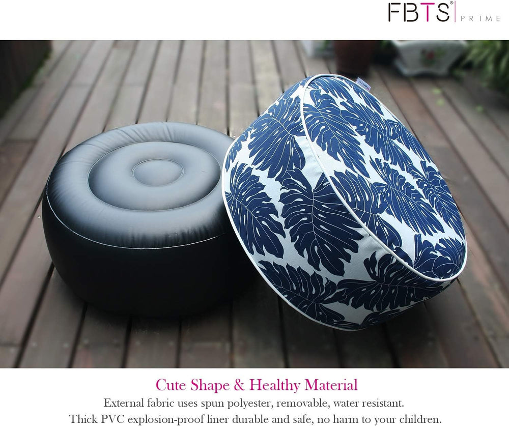 Inflatable Footstool Ottoman Navy Leaves Round 21x9 Inch Patio Foot Stools an...