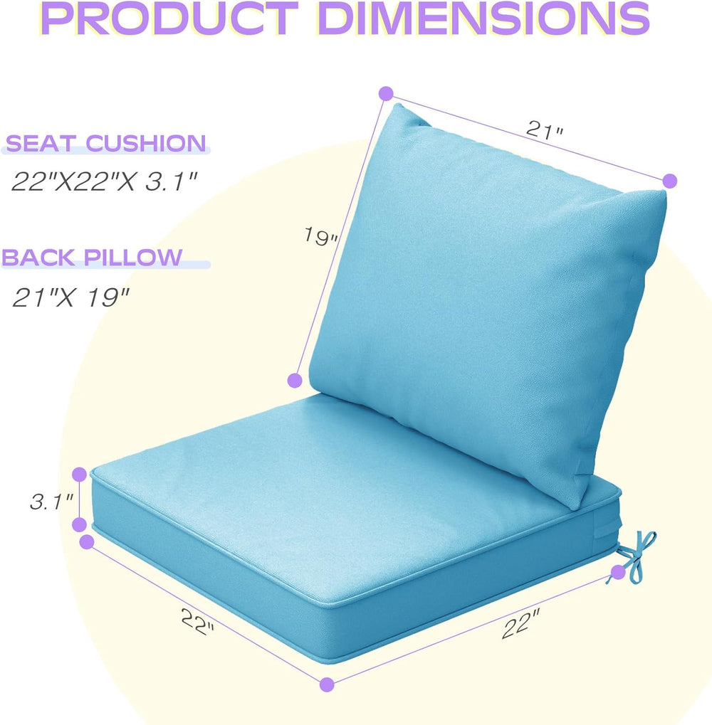 Outdoor Chair Cushions Set of 4, 22 x 22 Inch Patio Furniture Cushions with S...