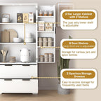 ZeHuoGe 72" Modern Fluted Kitchen Pantry Cabinet with 2 Large Drawers & 8-Door Spice Rack, Freestanding Storage Organizer for Bathroom, Dining Room, Office, Entryway (White)
