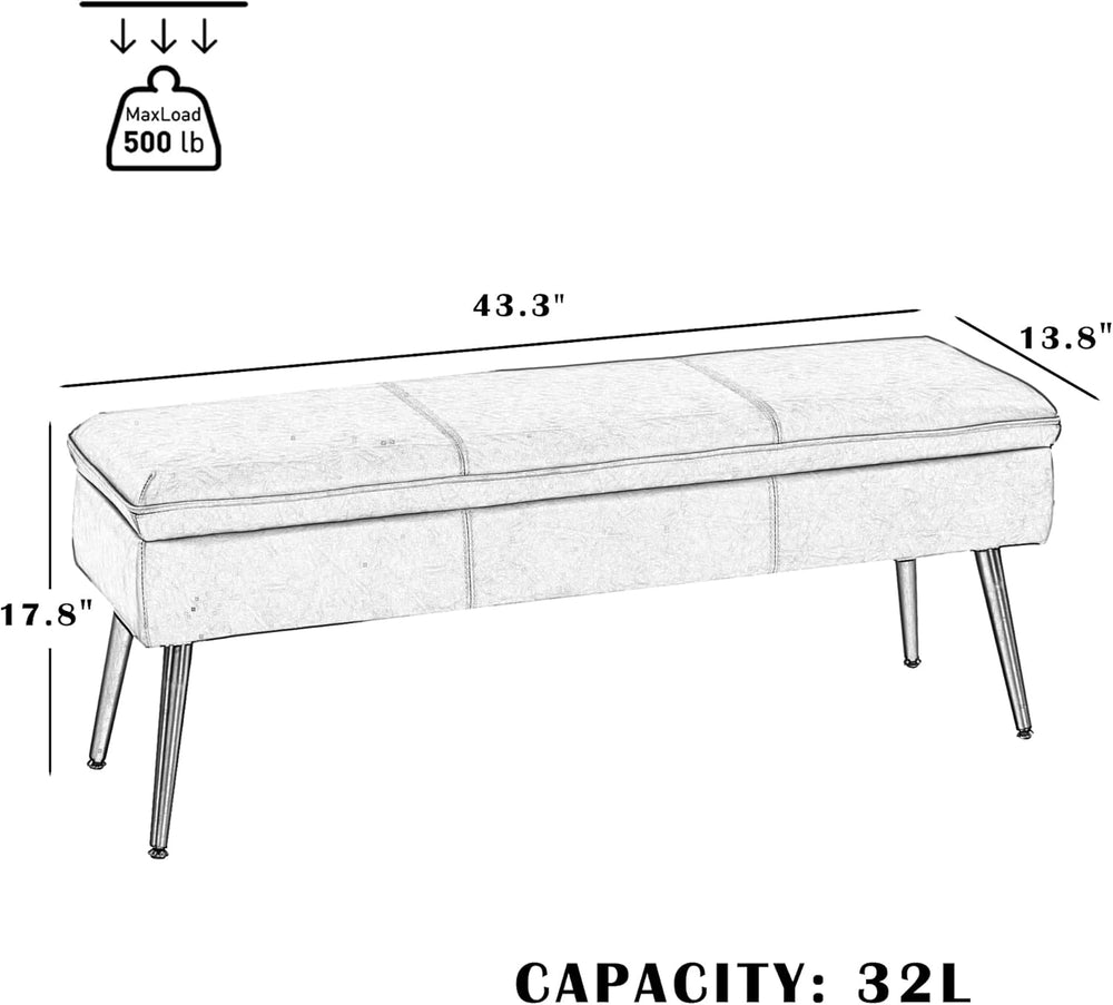 Ottoman with Storage Bench, Upholstered Large Entry Bench Brown | 43.3" ...