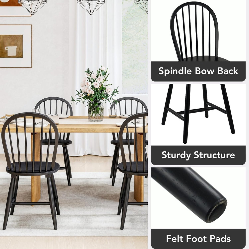 chairus Black Windsor Dining Chairs Set of 2, Farmhouse Wooden Dining Room Ch...