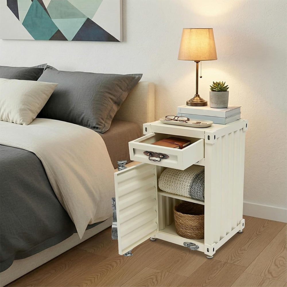 Industrial Wind Bedside Table, Container Style Locker Wrought, Iron Container...
