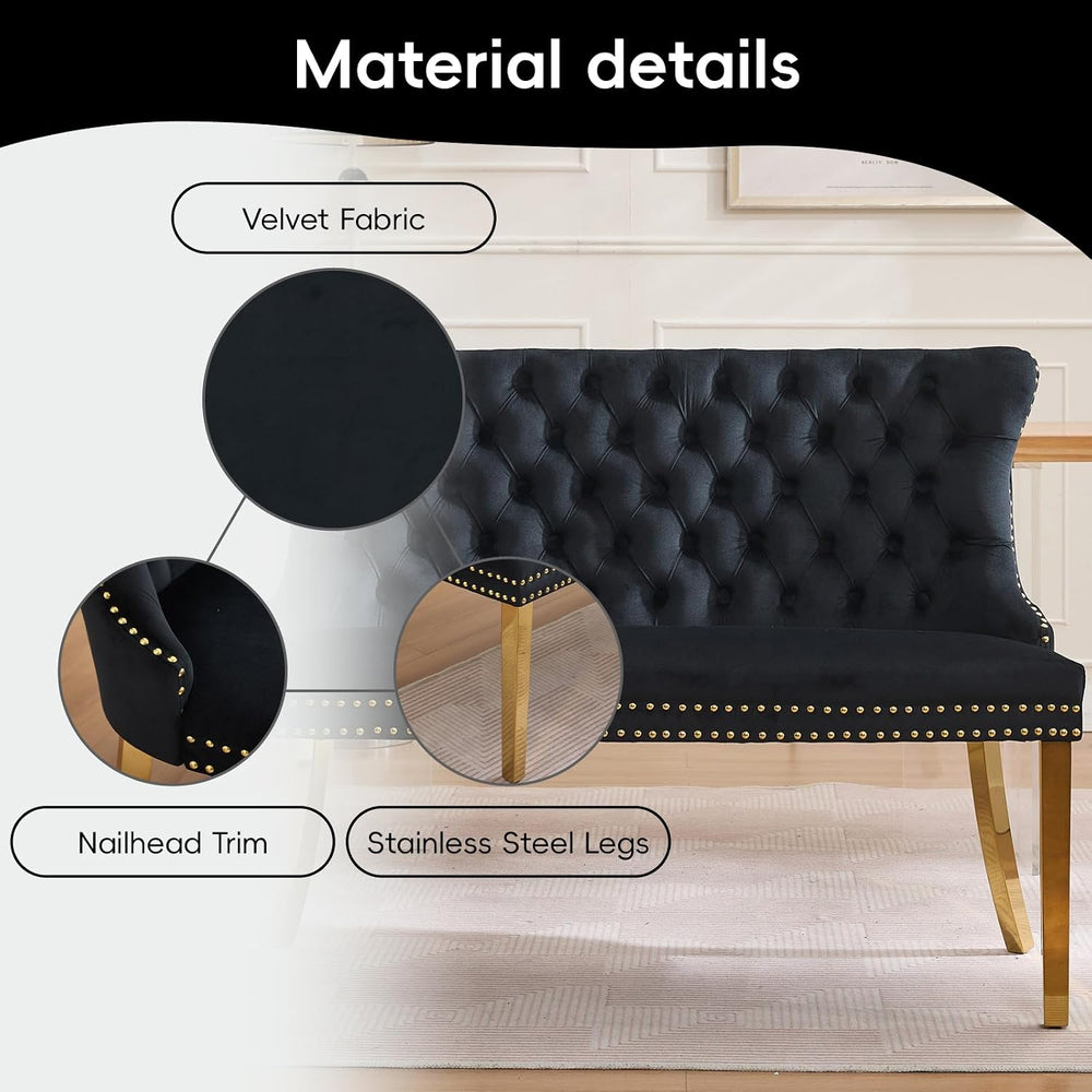Velvet Double Dining Loveseat Bench with Wing Back, Tufted Upholstered 2-Seat...