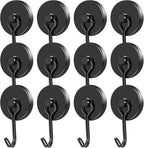 MIKEDE Strong Magnetic Hooks, 120LB Swivel Magnetic Hooks Cruise, Black Neodymium Magnet Hooks Heavy Duty for Hanging, Grill, Cruise Cabins, Refrigerator, Grill, Kitchen, Locker - Pack of 12