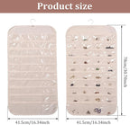 2PCS Hanging Jewelry Organizer Double Sided Necklace Storage Holder with 80 Clear Pockets Portable Necklace Holder Jewelry Bag for Earrings Necklace Bracelet