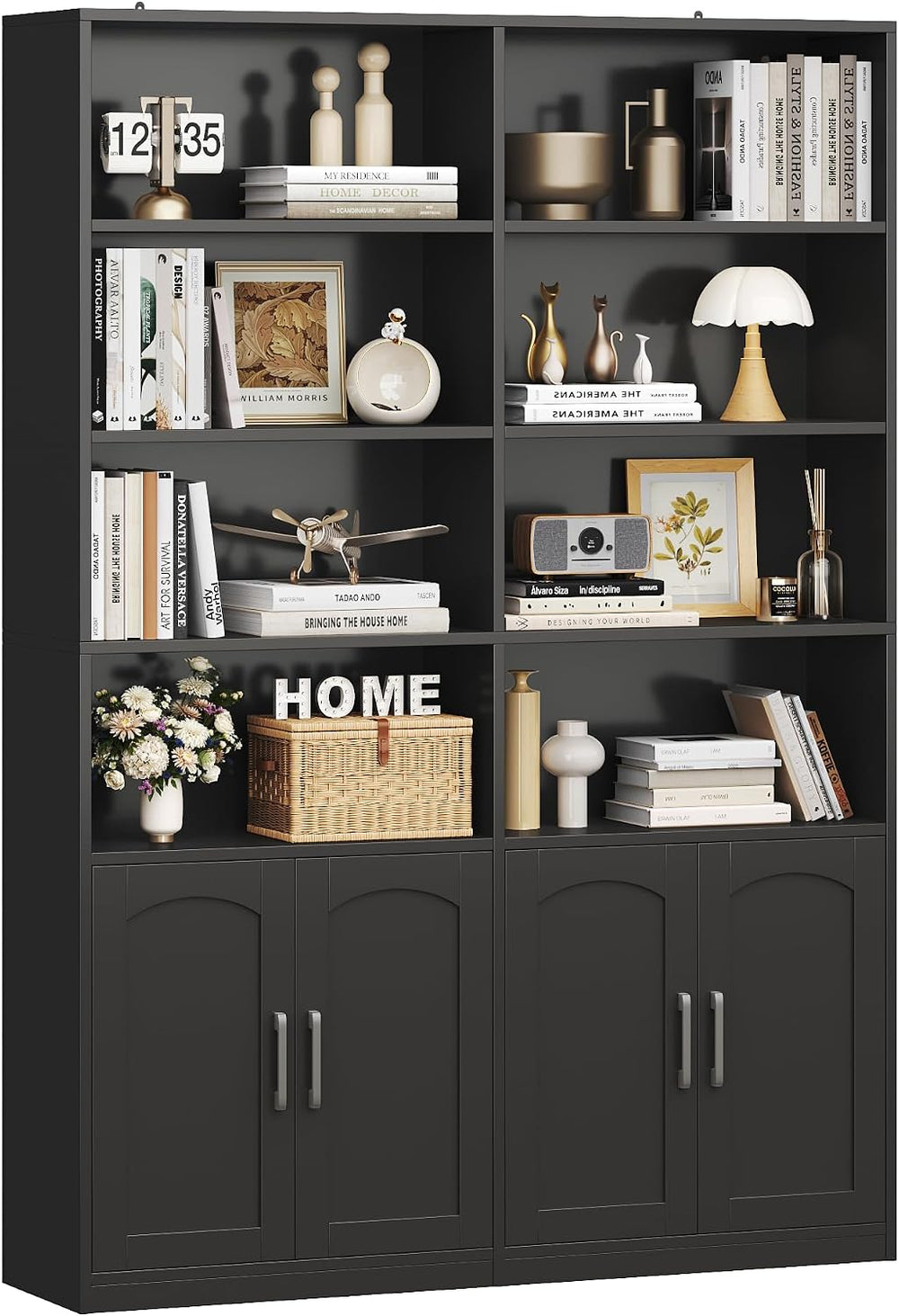 FACBOTALL Bookshelf and Bookcase with Doors, Double Wide Large Bookshelves