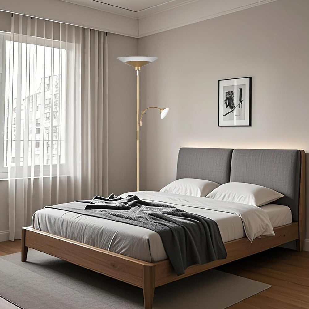 SIBRILLE Gold Torchiere Floor Lamp - 2 Way LED Standing Lamp with Reading Lig...