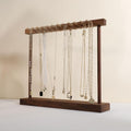 GemeShou Medium necklace hanger shelf with 12 copper bars, Wooden jewelry storage organizer rack for hanger necklace bracelet, necklace display stand for boutique store【Walnut】